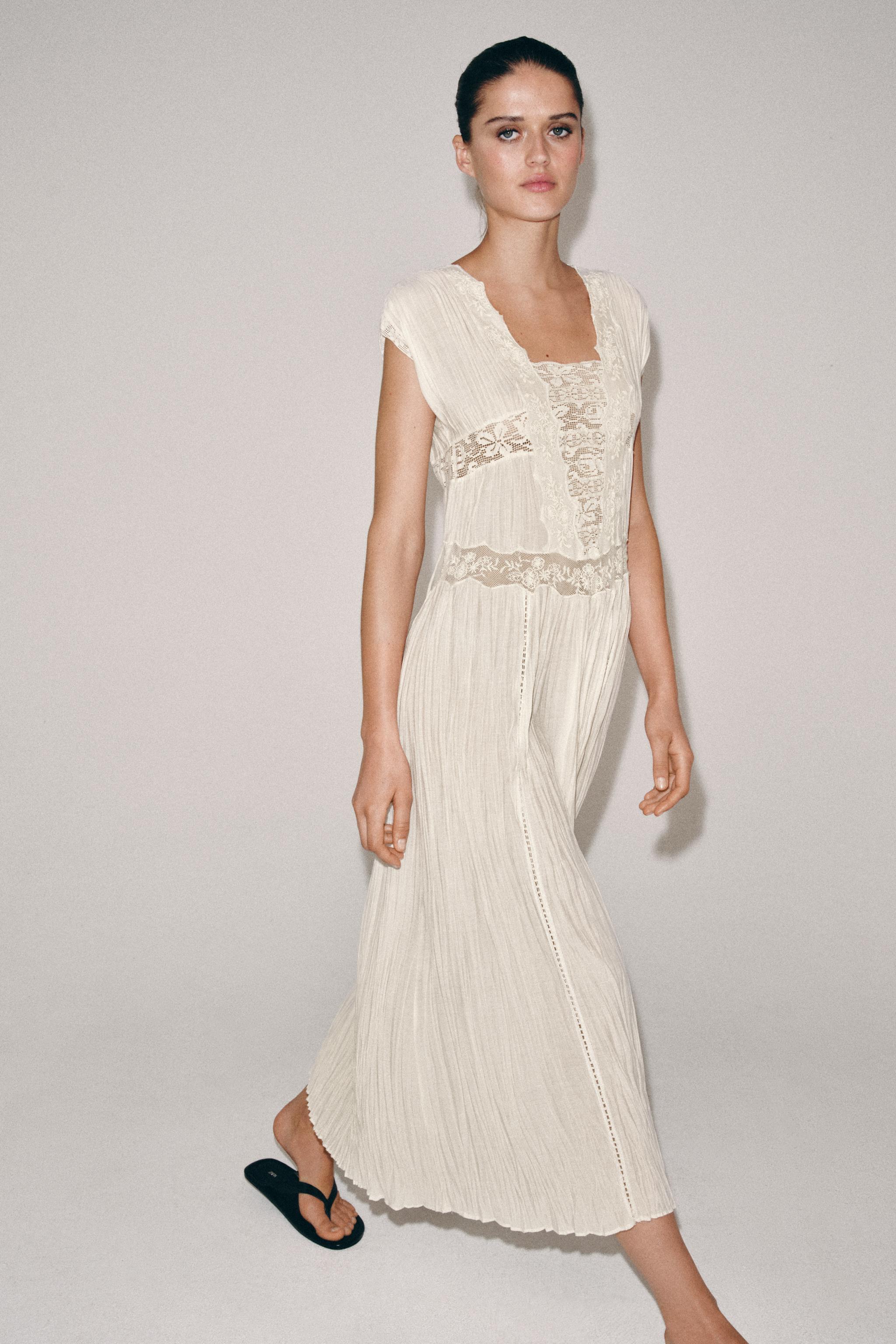 PLEATED LACE DRESS ZW COLLECTION - Ecru | ZARA United States