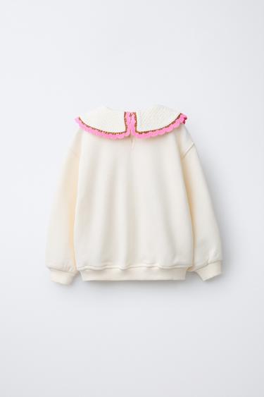 CROCHET PETER PAN COLLAR SWEATSHIRT - Ecru by Zara - Image 1