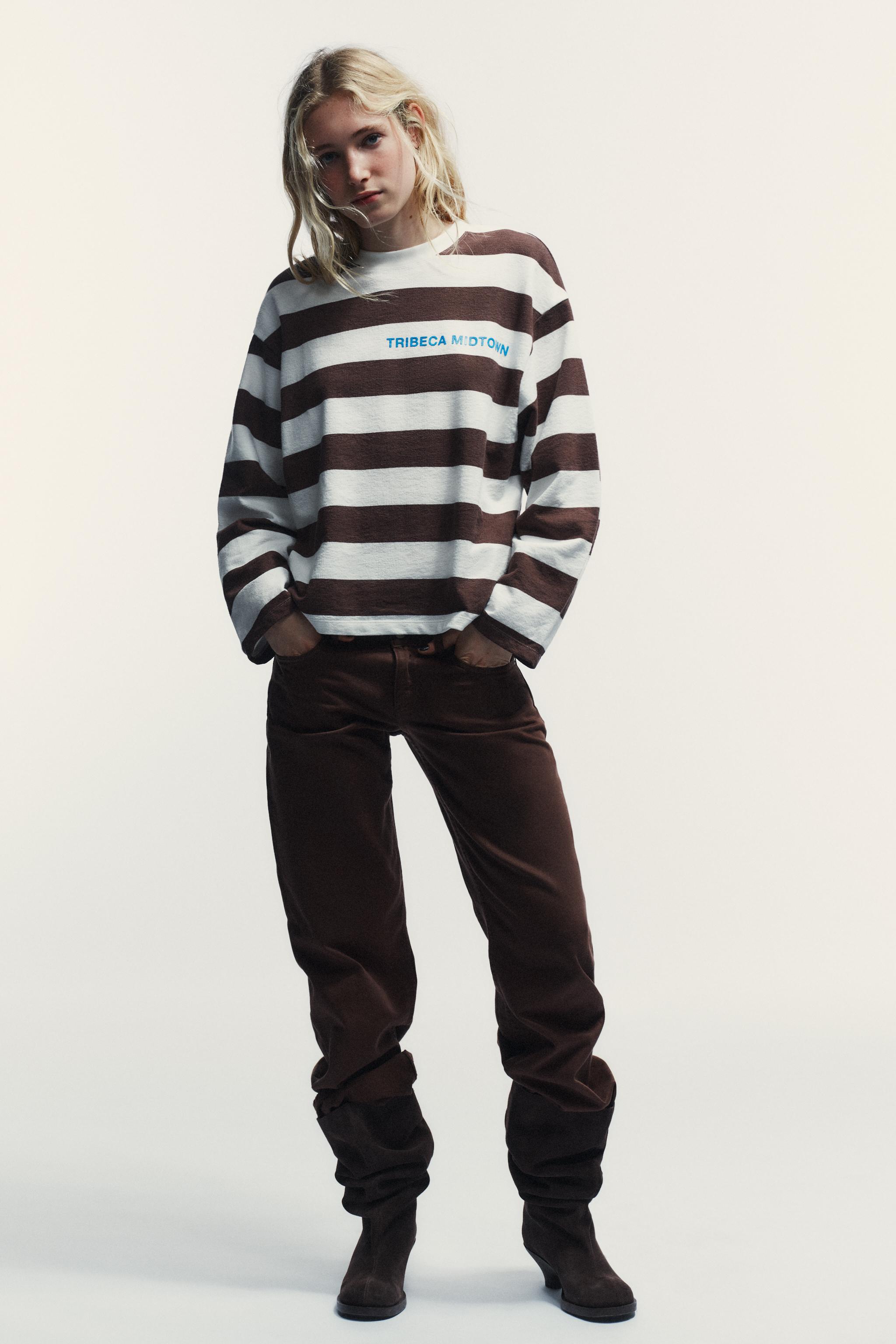 STRIPED T-SHIRT WITH SLOGAN - Stripes | ZARA South Africa