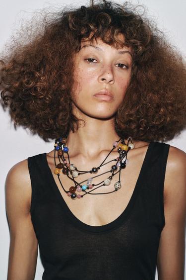 MULTI-WAY BEADED CORD NECKLACE - Black by Zara