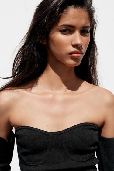 TOP BUSTIER EN MAILLE - Noir de Zara - Image 2