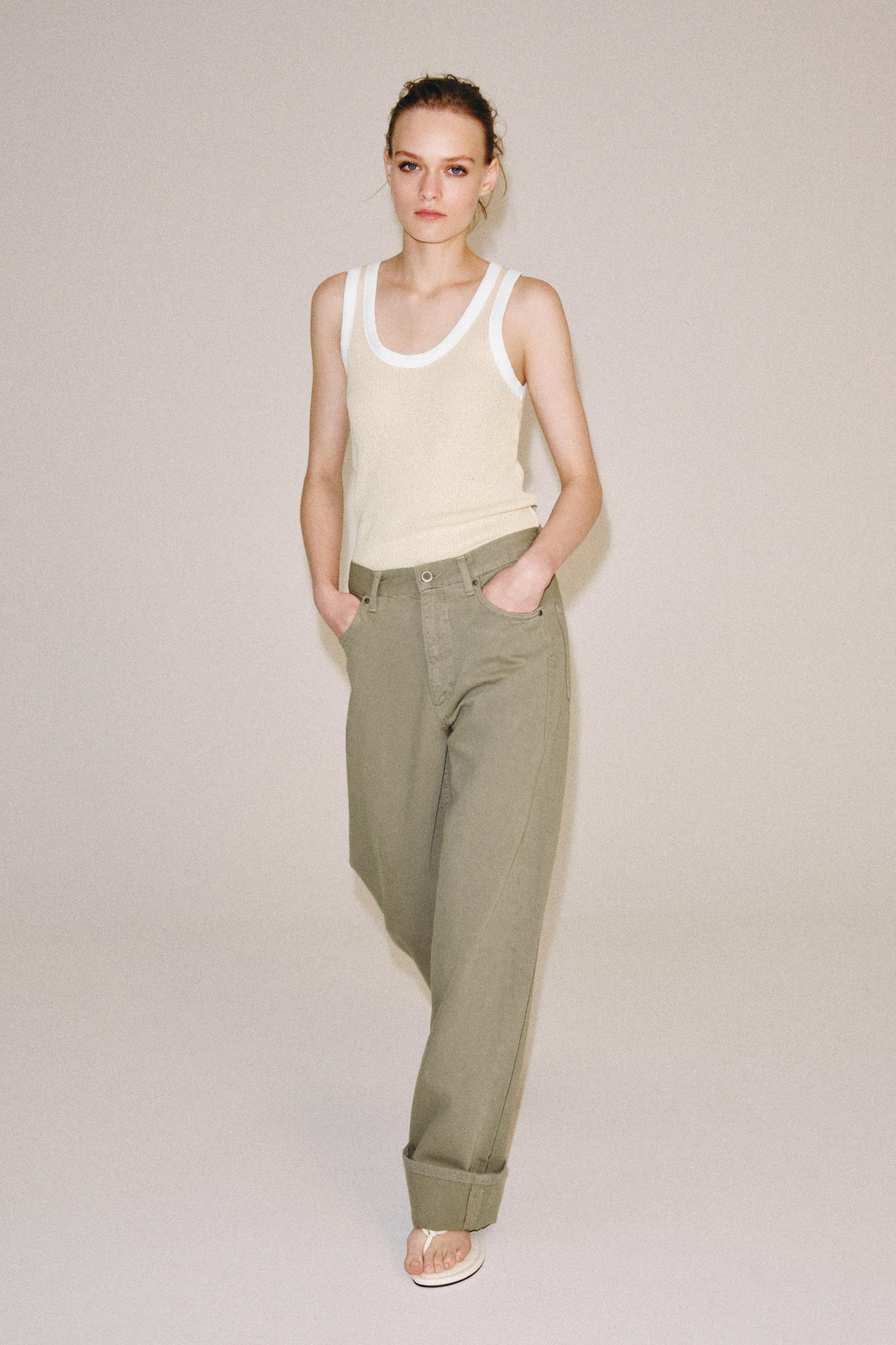 CONTRAST PIPING TOP — Beige