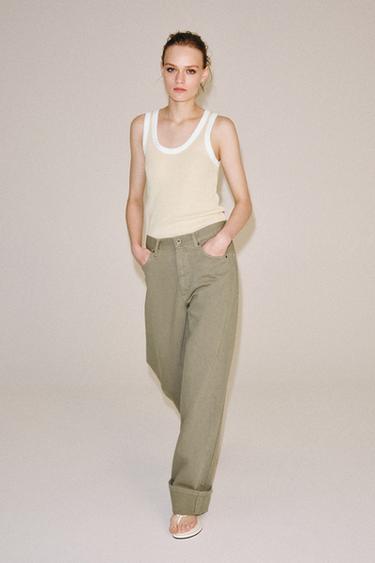 CONTRAST PIPING TOP — Beige 1