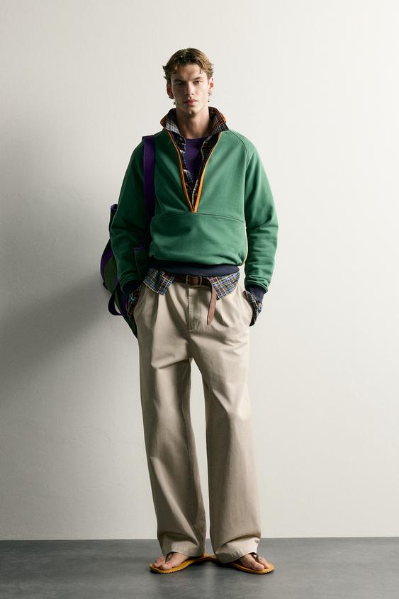 RENK BLOKLU FERMUAR YAKALI SWEATSHIRT