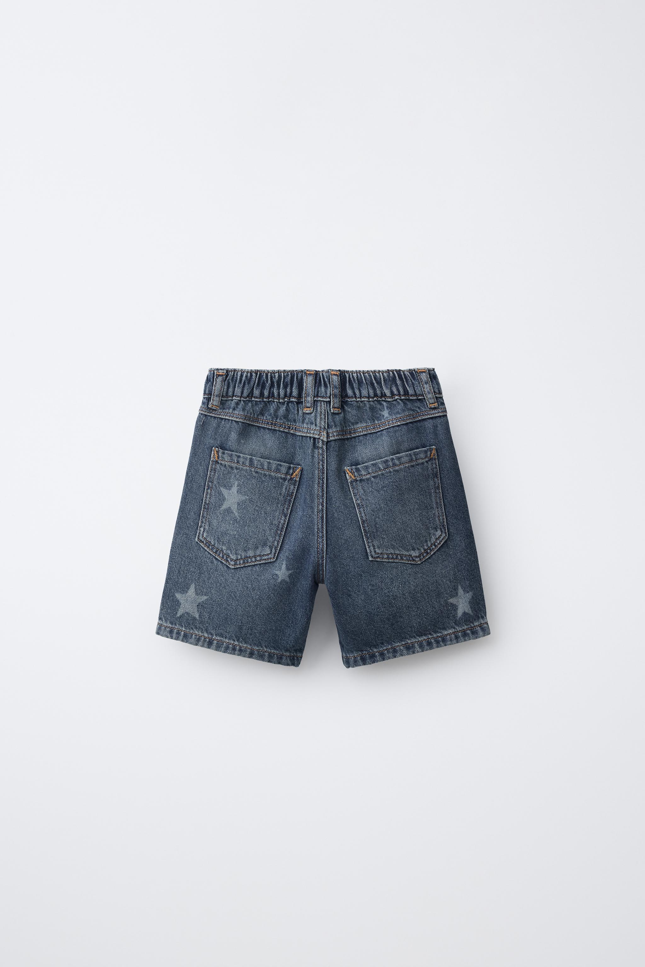 STAR PRINT DENIM BERMUDA SHORTS — Indigo
