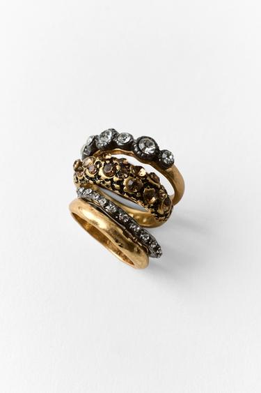CONFEZIONE 3 ANELLI METALLICI CON STRASS - Dorato di Zara