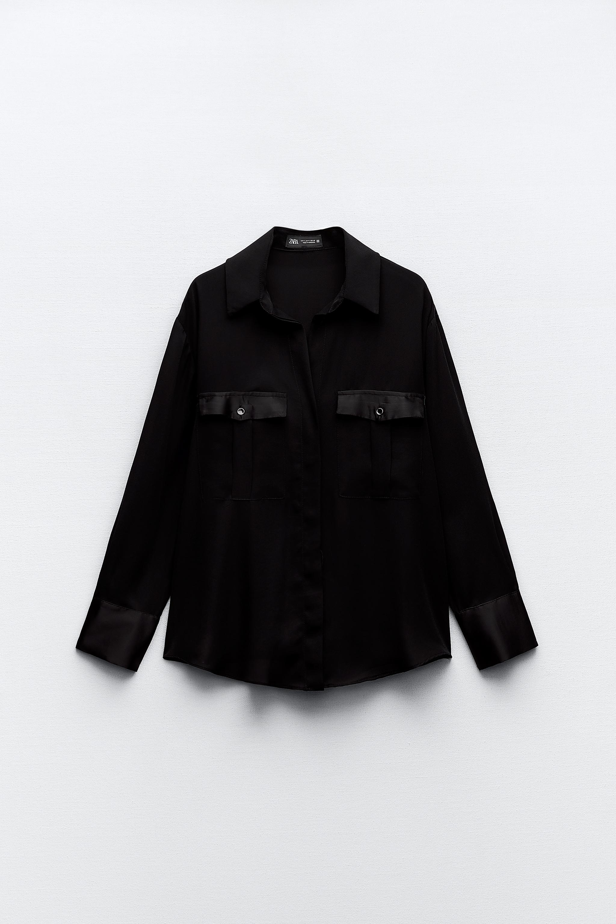 コントラスト サテン シャツ - ブラック | ZARA Japan / 日本