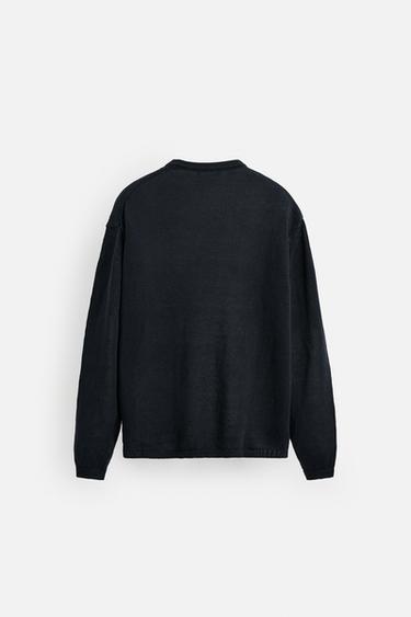 100% LINEN SWEATER - Dark navy by Zara - Image 8