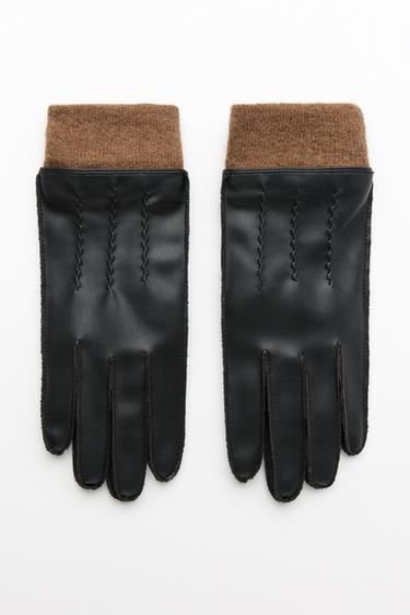SHORT LEATHER-EFFECT GLOVES - Black de Zara - Image 3