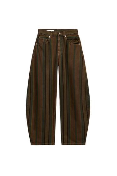 JEANS TRF BARREL TIRO MEDIO RAYAS - Rayas de Zara