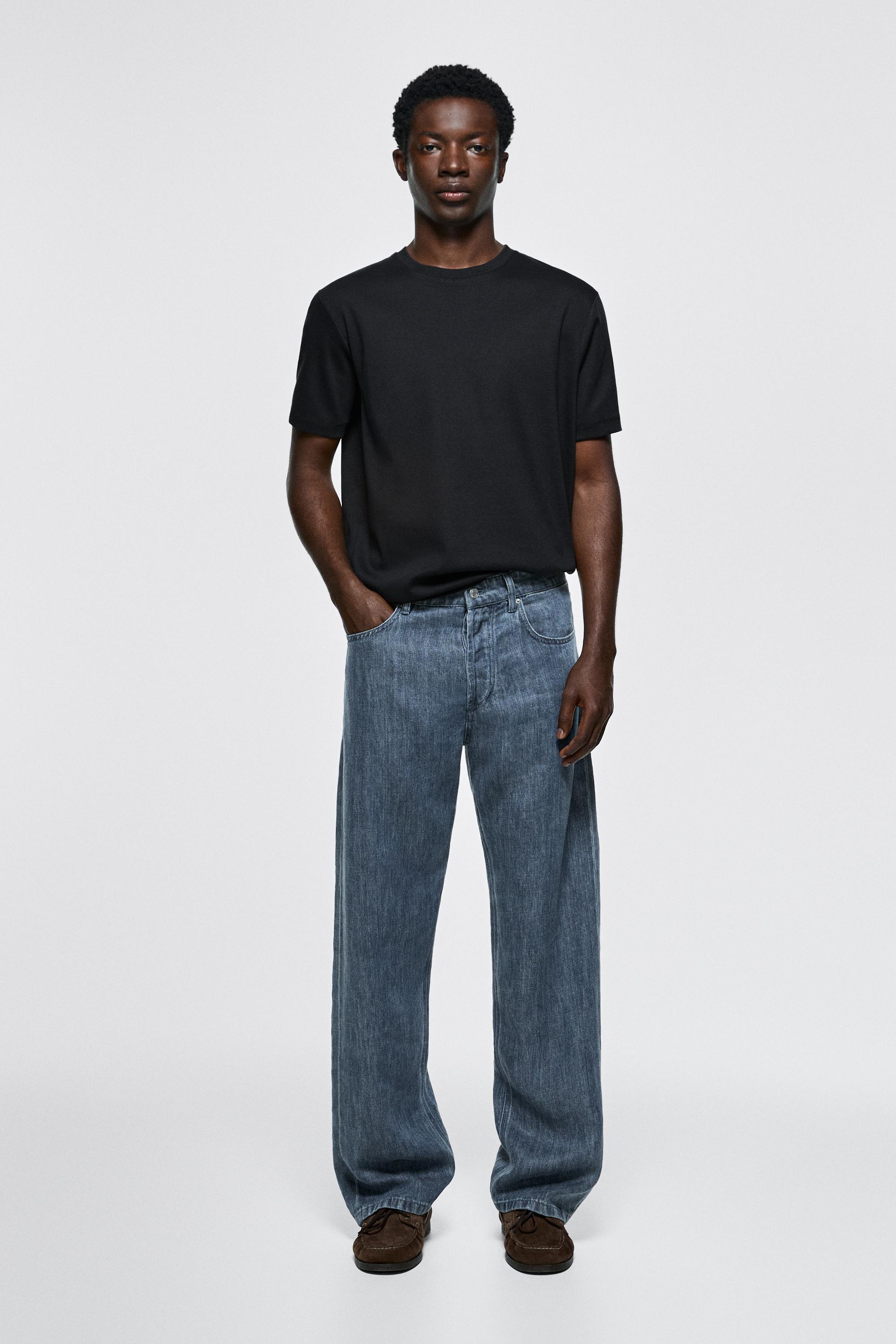 100% linen wide-leg jeans — Blue