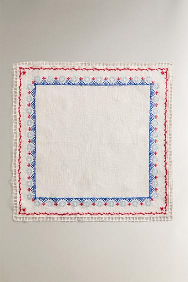 PACK OF CROSS-STITCH EMBROIDERY COTTON AND LINEN NAPKINS (PACK OF 2) - Pink by Zara - Image 1