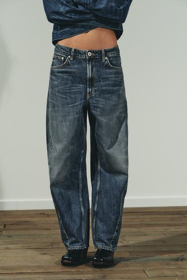 Zara TRF MID-RISE BAGGY BALLOON JEANS - Blue