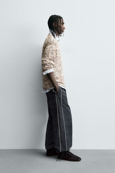 PANTALON DE JOGGING TECHNIQUE À CARREAUX CONTRASTÉS - Bleu de Zara - Image 3