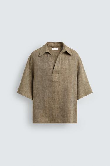 100% LINEN POLO SHIRT - Light beige by Zara