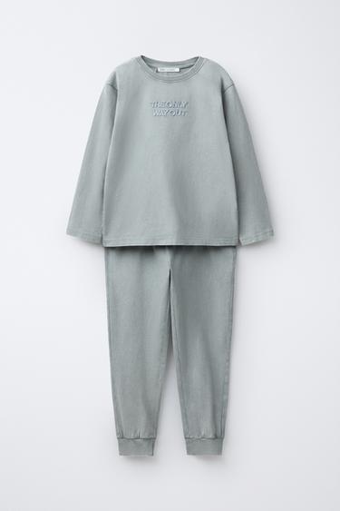 AGES 6-14 / WASHED EFFECT PYJAMAS WITH EMBROIDERED TEXT - Grey by Zara