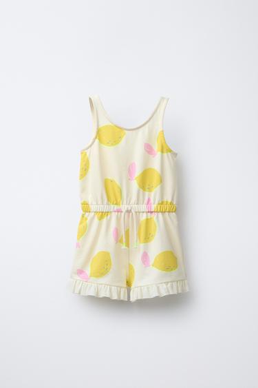 Zara LEMON PRINT SWEATSHIRT JUMPSUIT - Light yellow
