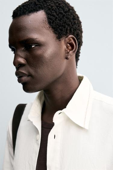 CHEMISE EN COTON ET LIN BRODÉE - Écru de Zara - Image 4