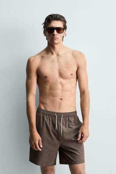 LONG TECHNICAL SWIM SHORTS - Brown by Zara - Image 1