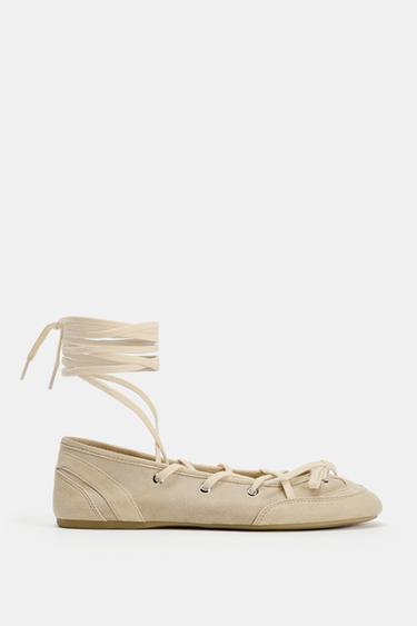 RIBBON BALLET FLATS - Ecru White by Zara