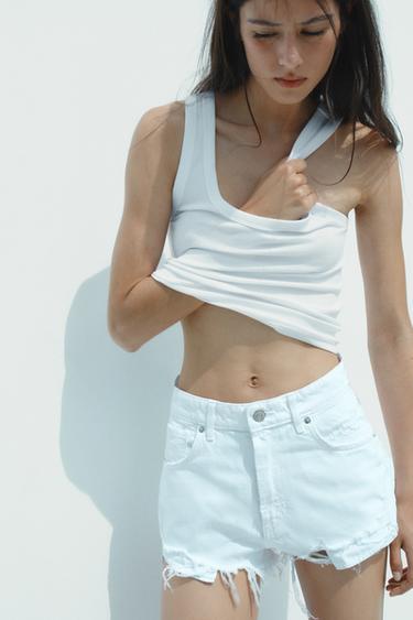 SHORT EN DENIM TRF COURBÉ TAILLE HAUTE - Blanc de Zara