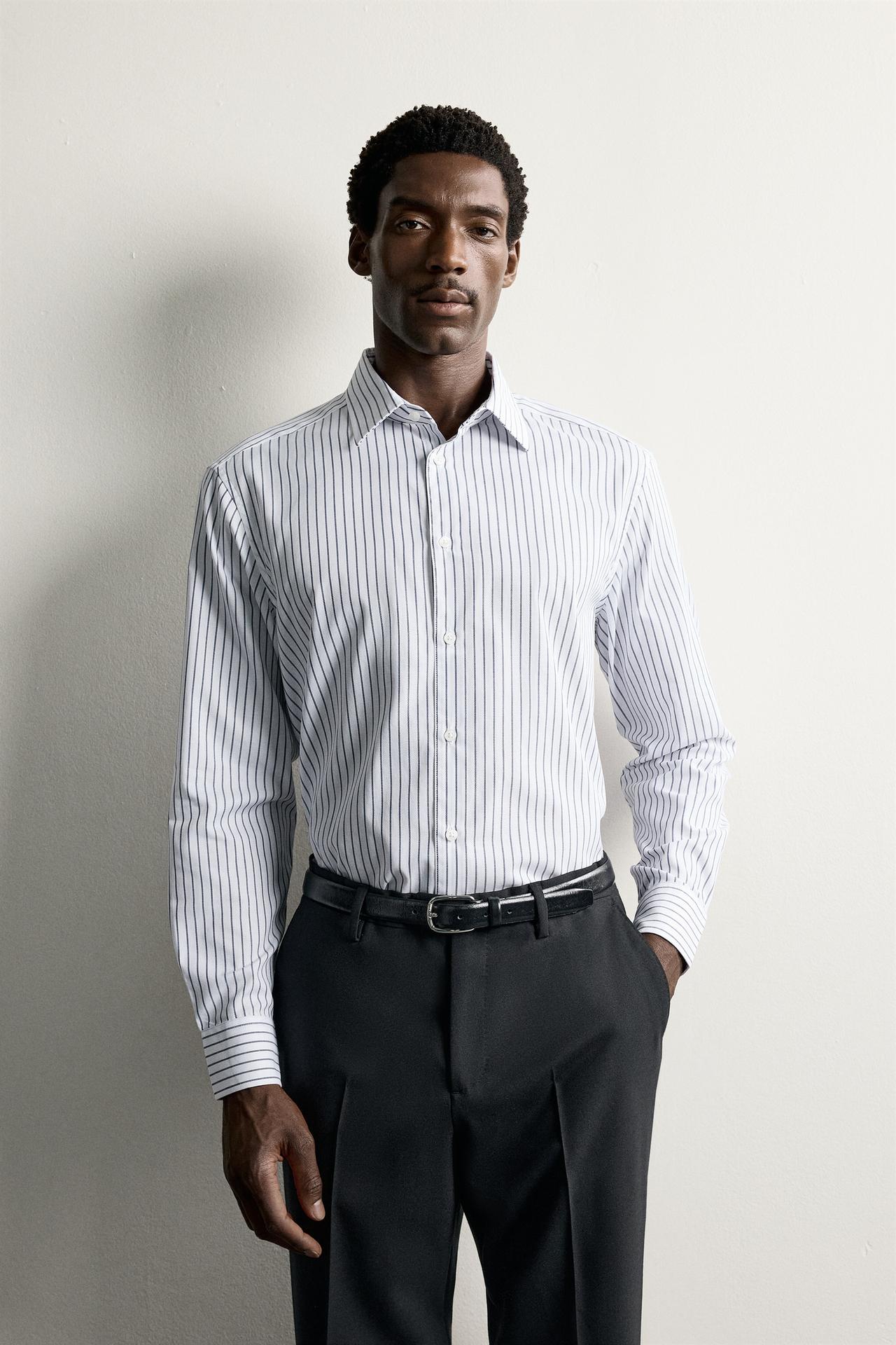 STRUCTURED REGULAR FIT SHIRT — striped
