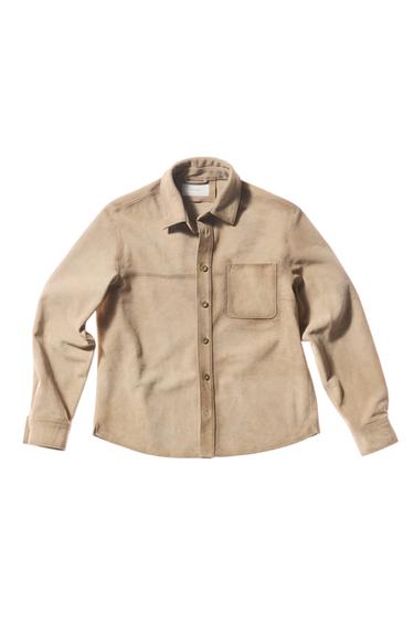SOBRECAMISA PIEL ANTE - Gris topo de Zara