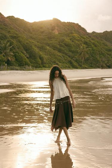 TOP GASA BORDADOS - Beige claro de Zara