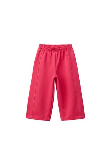 Zara WIDE LEG INTERLOCK RAISED TEXT PANTS - Strawberry