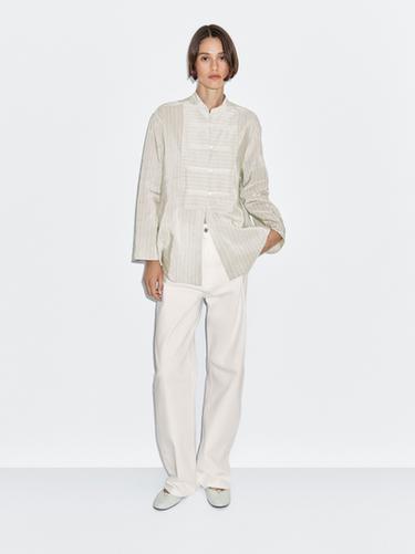 Zara Striped oversize blouse with stand collar - Oyster-white - Image 0