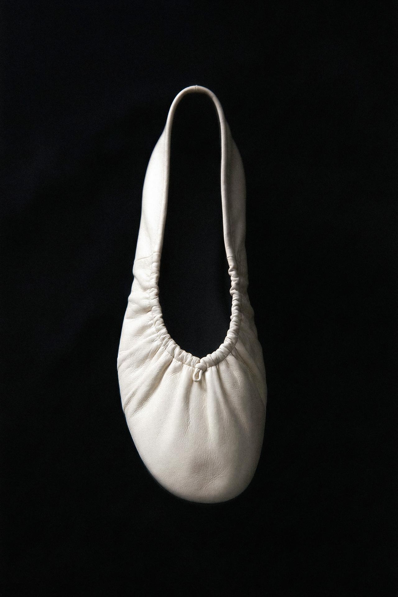 GATHERED LEATHER BALLERINAS — Beige