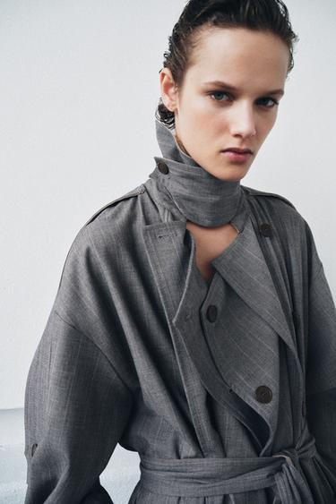 TRENCHCOAT IN MATERIALKOMBINATION MIT KAROMUSTER ZW COLLECTION LIMITED EDITION - Grau von Zara