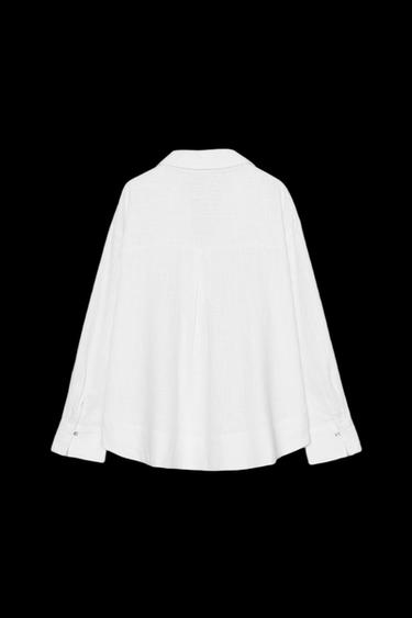 LINEN BLEND BLOUSE WITH POLO COLLAR - White by Zara