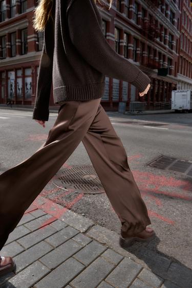 SATIN STRAIGHT-LEG TROUSERS - Brown by Zara - Image 2