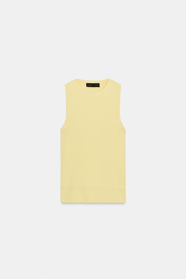 SLEEVELESS KNIT TOP - Light yellow by Zara