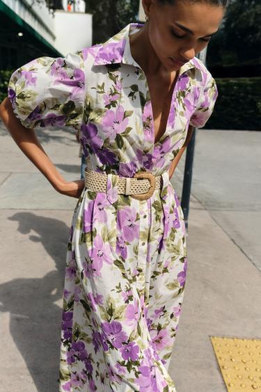 VESTIDO MIDI CINTURÓN ESTAMPADO FLORAL - Multicolor de Zara
