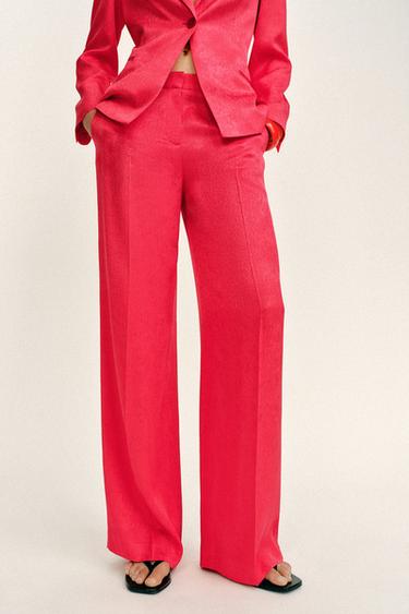 PANTALON DROIT JACQUARD - Framboise de Zara