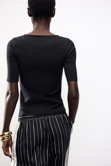SQUARE NECKLINE T-SHIRT - Black by Zara - Image 2