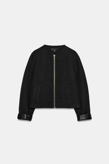 CAZADORA BOMBER PUÑOS CONTRASTE - Negro de Zara