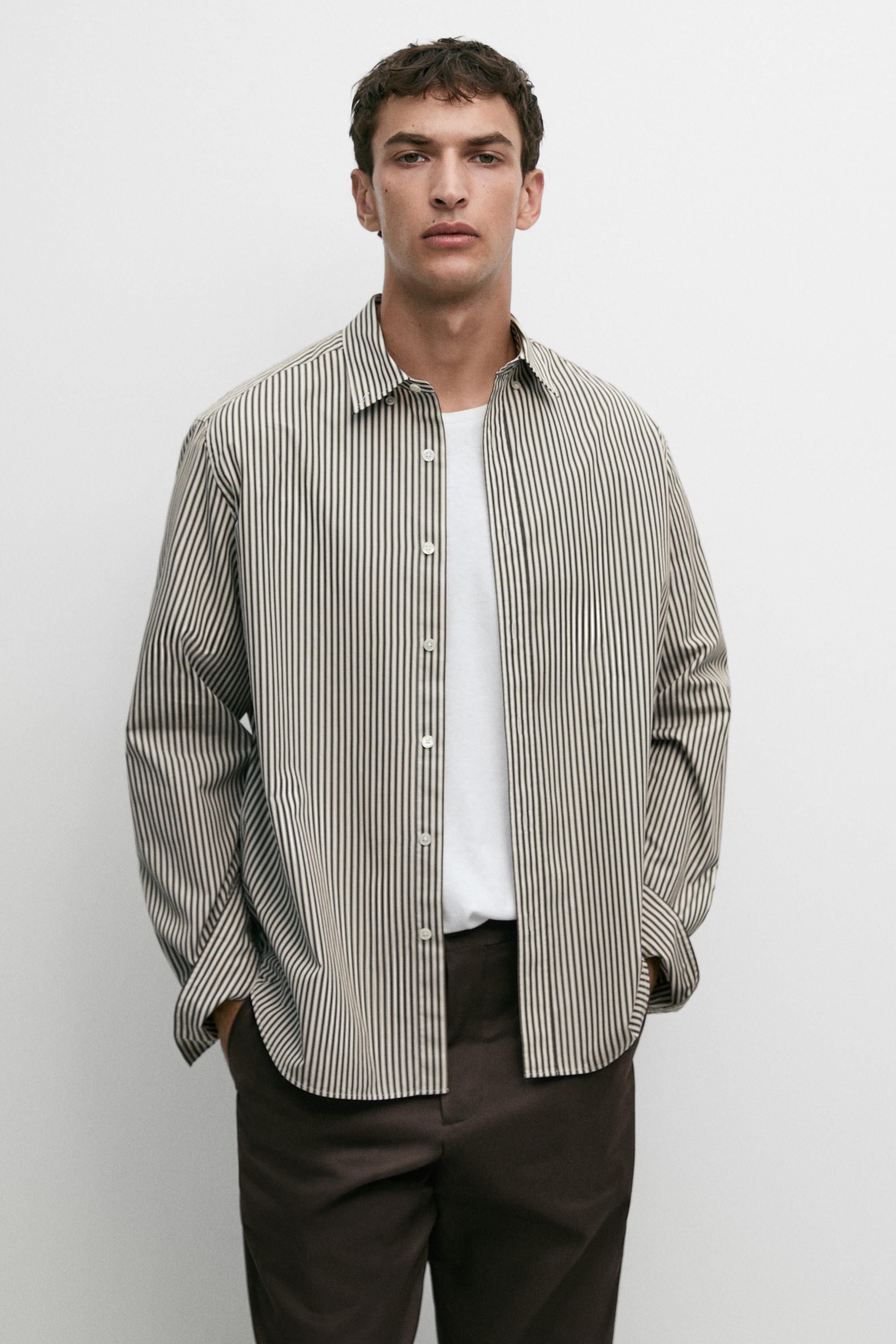 Regular fit striped poplin shirt