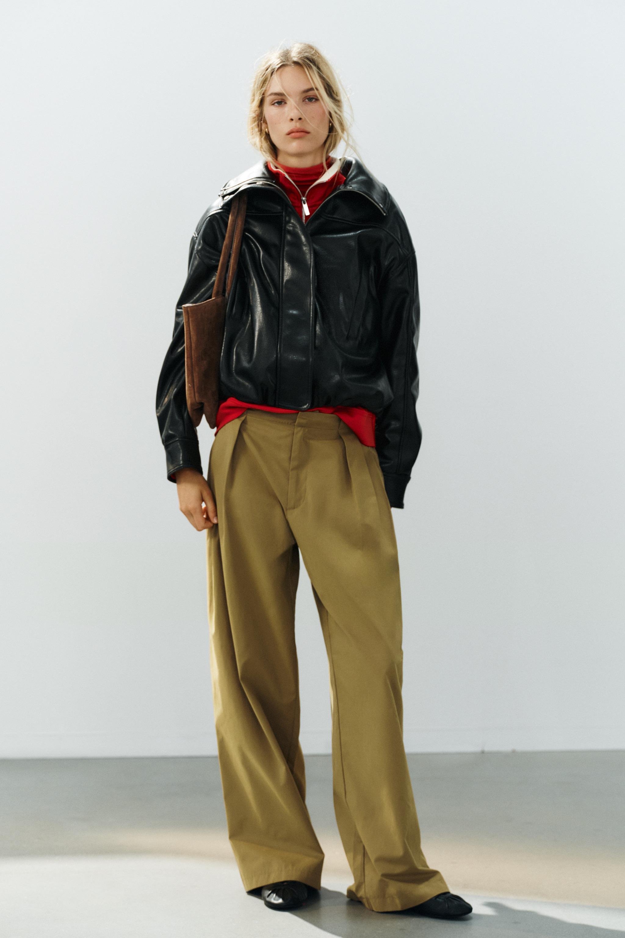 FAUX LEATHER BOMBER JACKET — Black