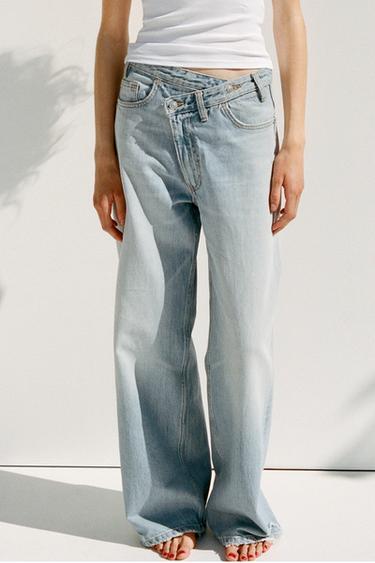 TRF WIDE-LEG HIGH-WAIST JEANS WITH WRAPAROUND WAIST - Light blue by Zara