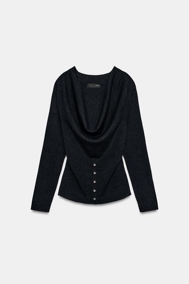 Zara FLUID COLLAR BUTTON JUMPER - Gray marl - Image 0