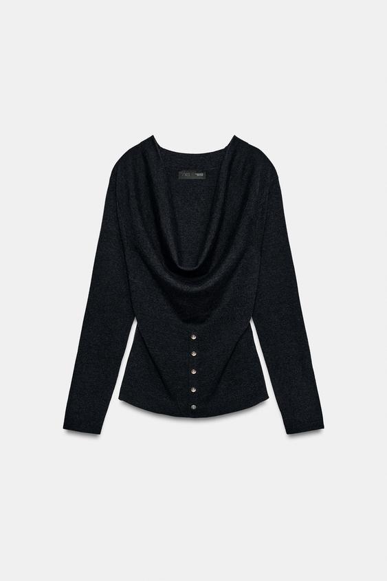 JERSEY CUELLO FLUIDO BOTONES - Gris vigoré de Zara - Imagen 0