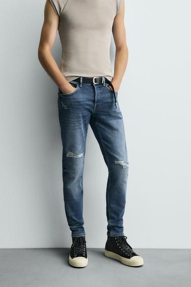 RIPPED SKINNY FIT JEANS - Mid-blue by Zara