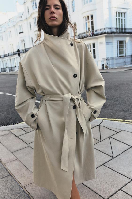 Zara BELTED LONG TRENCH COAT - Stone - Image 0