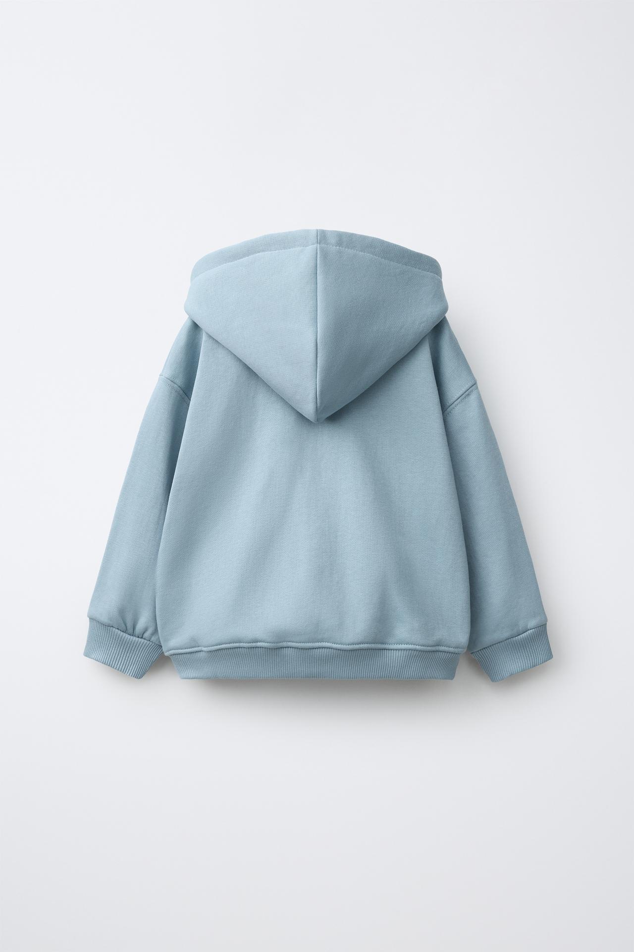 HOODED ZIP SWEATSHIRT — Light blue