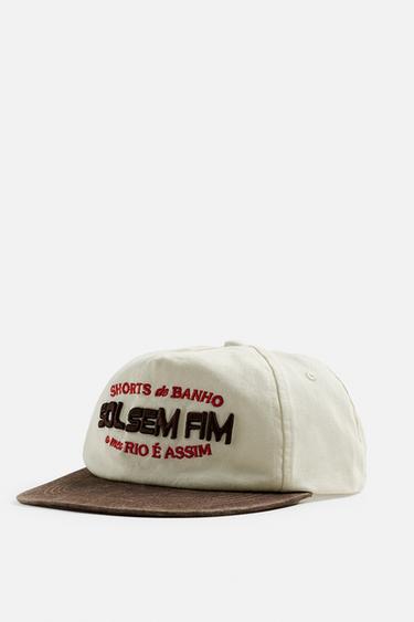 Zara CONTRAST EMBROIDERY CAP - Ecru