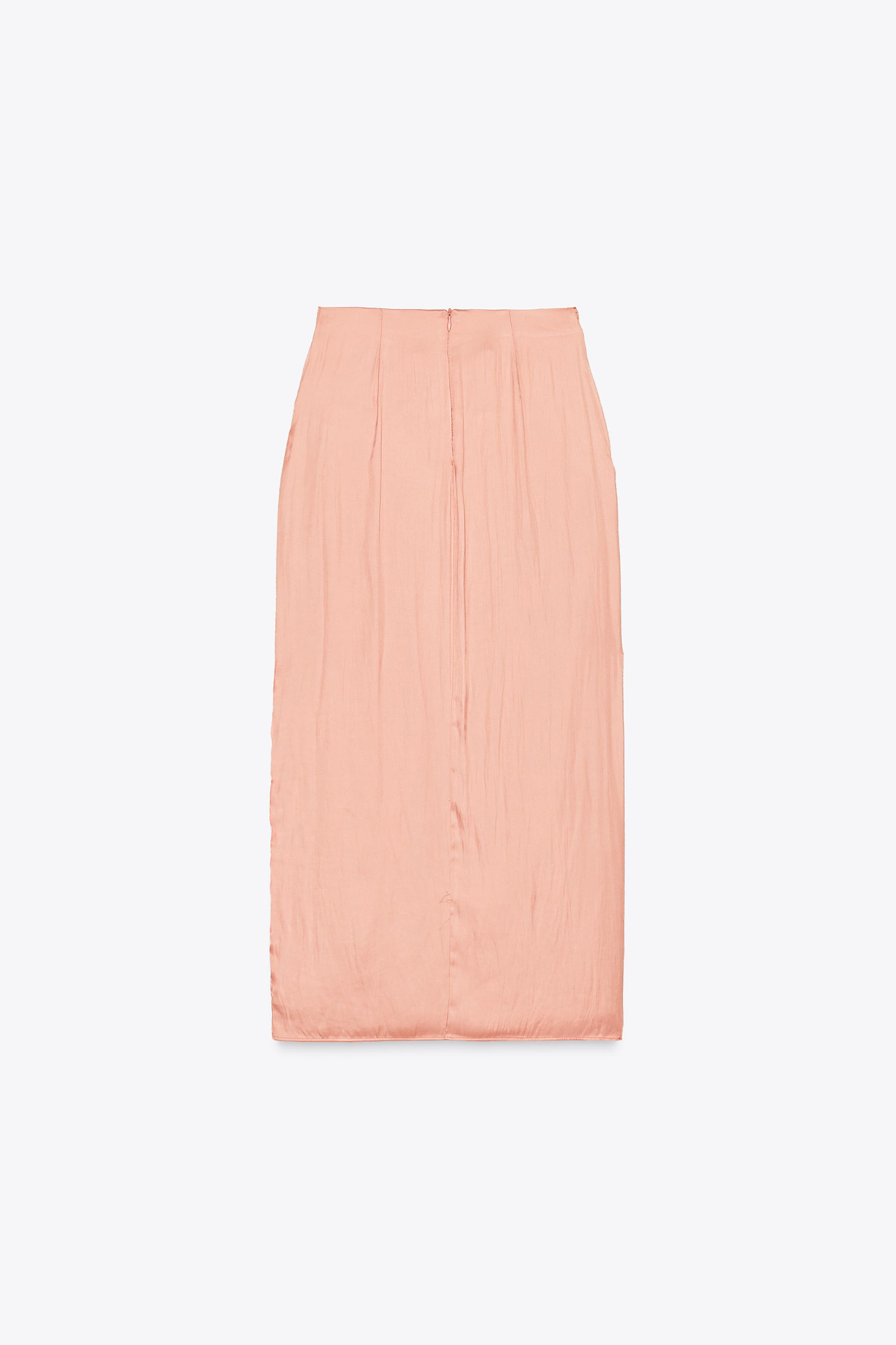 【ZARA】ゴールドアップリケ付きサテンミディスカート ゴールドアップリケ付きサテンミディスカート - ピーチ | ZARA