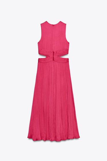 ROBE MIDI SATINÉE AJOURÉE - Fuchsia de Zara - Image 5
